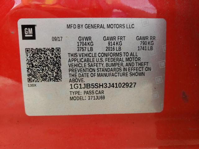 1G1JB5SH3J4102927 - 2018 CHEVROLET SONIC LS 红色 照片 12