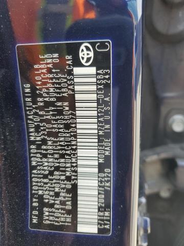 5YFS4MCE4NP104077 - 2022 TOYOTA COROLLA SE Կապույտ լուսանկար 13