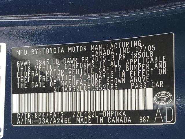 2T1KR32E85C552089 - 2005 TOYOTA COROLLA MA XR GRAY photo 12