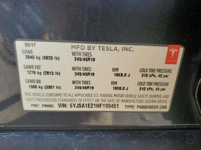 5YJSA1E21HF199451 - 2017 TESLA MODEL S GRAY photo 12