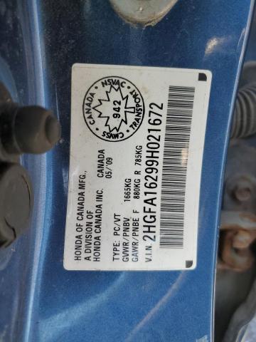 2HGFA16299H021672 - 2009 HONDA CIVIC DX BLUE photo 12
