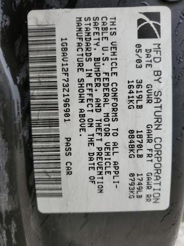1G8AV12F73Z196901 - 2003 SATURN ION LEVEL 3 BLACK photo 12