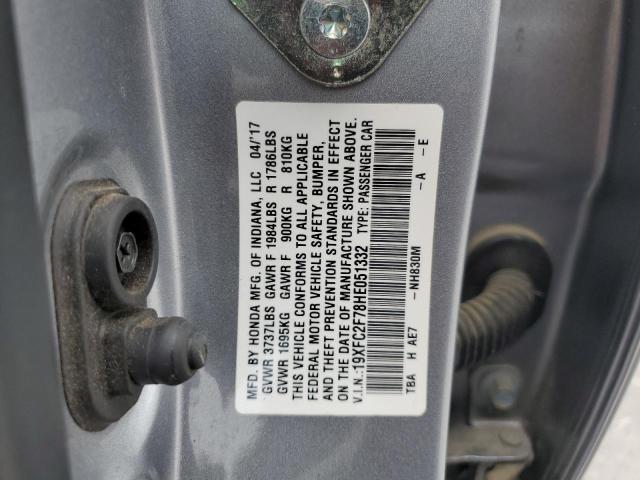 19XFC2F78HE051332 - 2017 HONDA CIVIC EX SILVER photo 12