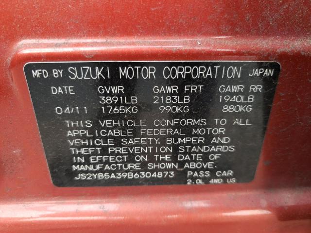 JS2YB5A39B6304873 - 2011 SUZUKI SX4 ORANGE photo 10