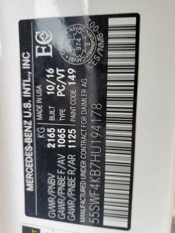 55SWF4KB7HU194178 - 2017 MERCEDES-BENZ C 300 4MATIC WHITE photo 13