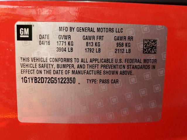 1G1YB2D72G5122350 - 2016 CHEVROLET CORVETTE STINGRAY 1LT RED photo 13