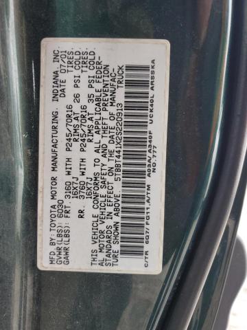 5TBBT441X2S220913 - 2002 TOYOTA TUNDRA ACCESS CAB მწვანე ფოტო 12