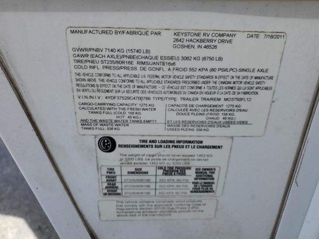 4YDF37529C4700789 - 2012 KEYSTONE MONTANA 白色 照片 10