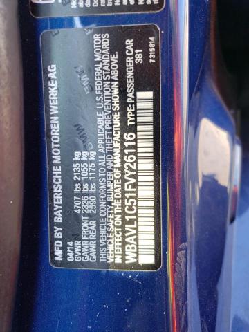 WBAVL1C51FVY26116 - 2015 BMW X1 XDRIVE28I BLUE photo 12