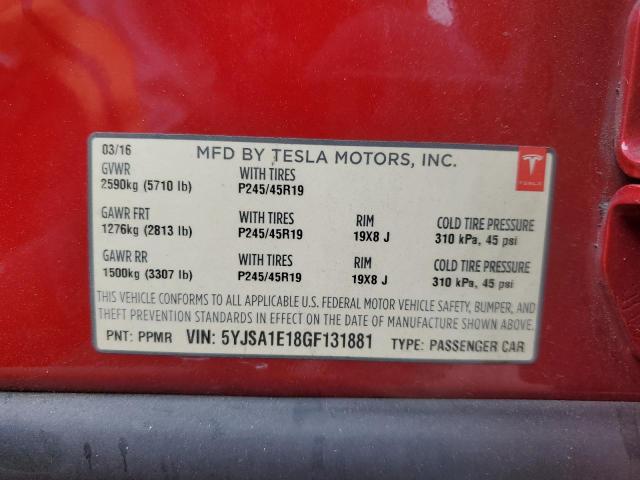 5YJSA1E18GF131881 - 2016 TESLA MODEL S RED photo 13