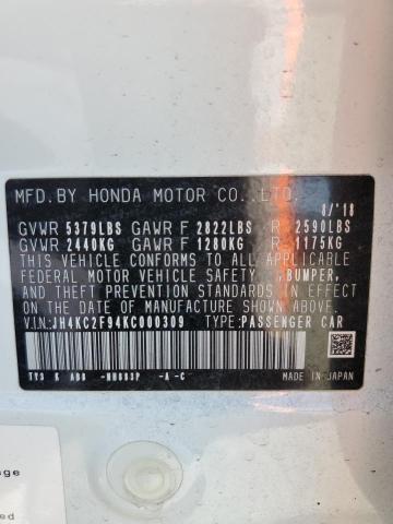 JH4KC2F94KC000309 - 2019 ACURA RLX SPORT HYBRID ADVANCE WHITE photo 12