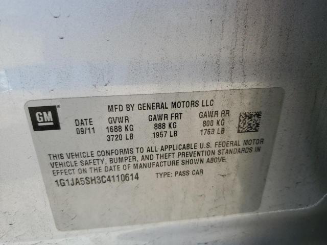 1G1JA5SH3C4110614 - 2012 CHEVROLET SONIC LS 银色 照片 12