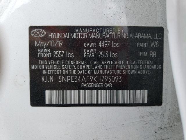 5NPE34AF9KH795093 - 2019 HYUNDAI SONATA LIMITED WHITE photo 12