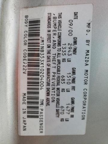 JM1NB353X10204004 - 2001 MAZDA MX-5 MIATA BASE SILVER photo 12