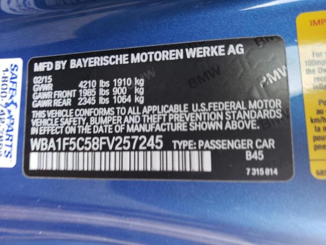 WBA1F5C58FV257245 - 2015 BMW 228 I BLUE photo 12