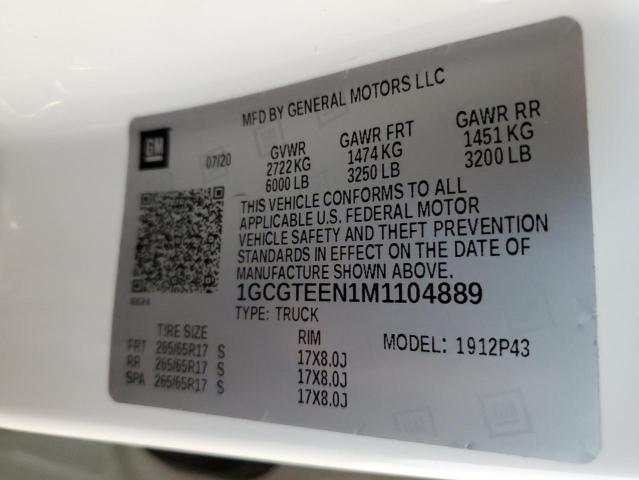 1GCGTEEN1M1104889 - 2021 CHEVROLET COLORADO ZR2 WHITE photo 12