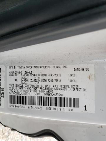 5TFRX5GNXLX183274 - 2020 TOYOTA TACOMA ACCESS CAB თეთრი ფოტო 12