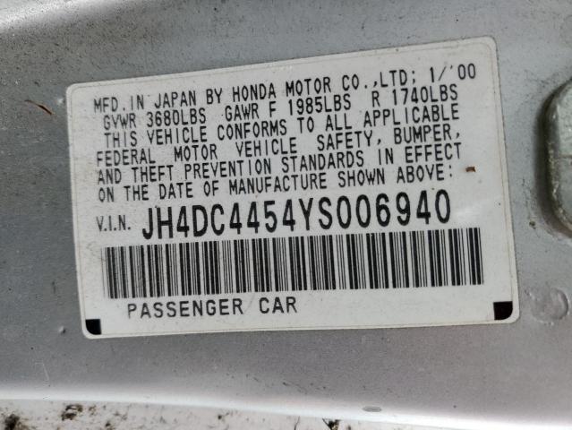 JH4DC4454YS006940 - 2000 ACURA INTEGRA LS SILVER photo 12