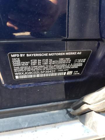 WBXJG9C02L5P39431 - 2020 BMW X1 XDRIVE28I BLUE photo 12