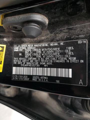 5TDJKRFH0ES027364 - 2014 TOYOTA HIGHLANDER XLE BLACK photo 13