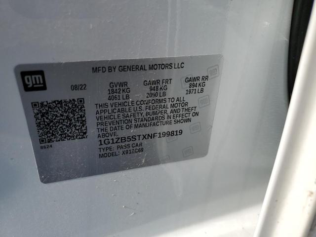 1G1ZB5STXNF199819 - 2022 CHEVROLET MALIBU LS თეთრი ფოტო 12