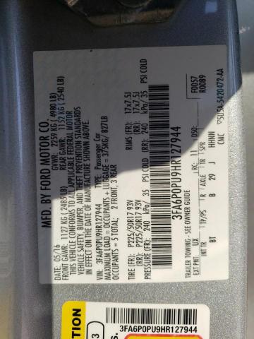 3FA6P0PU9HR127944 - 2017 FORD FUSION SE PHEV SILVER photo 12