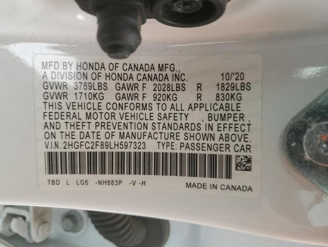 2HGFC2F89LH597323 - 2020 HONDA CIVIC SPORT 白色 照片 12