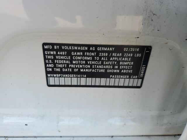WVWBP7AN2GE514114 - 2016 VOLKSWAGEN CC BASE WHITE photo 13