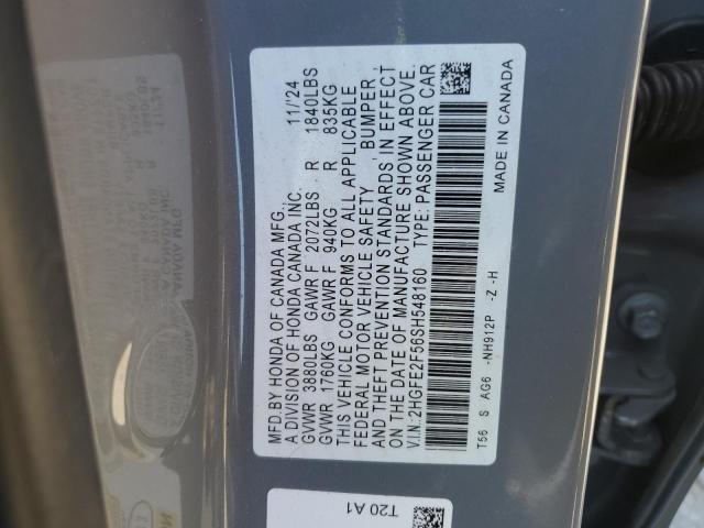 2HGFE2F56SH548160 - 2025 HONDA CIVIC SPORT GRAY photo 12