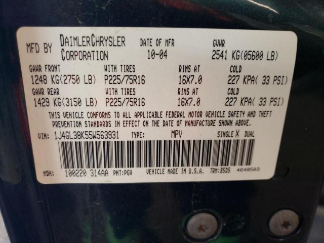 1J4GL38K55W563931 - 2005 JEEP LIBERTY RENEGADE GREEN photo 13