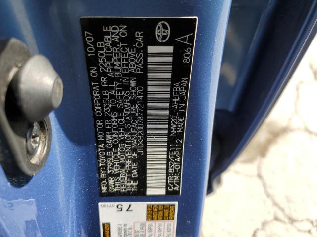 JTDKB20U787721470 - 2008 TOYOTA PRIUS BLUE photo 12