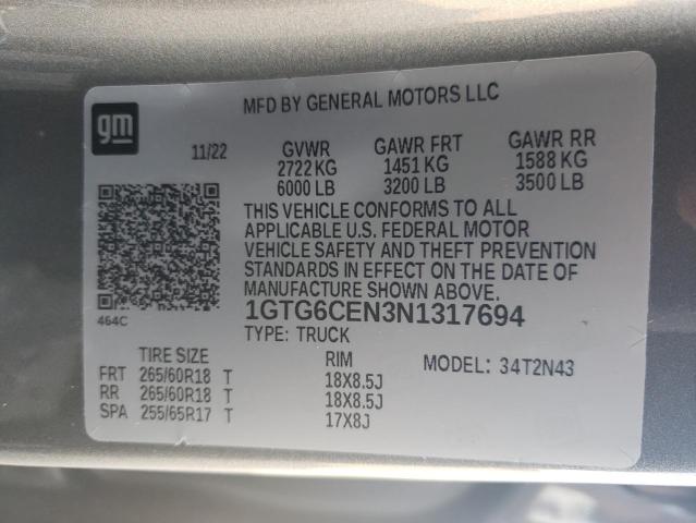 1GTG6CEN3N1317694 - 2022 GMC CANYON ELEVATION SILVER photo 12