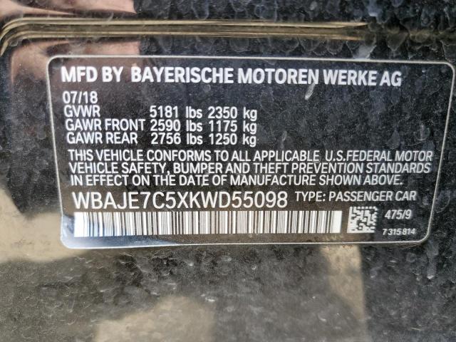 WBAJE7C5XKWD55098 - 2019 BMW 540 XI BLACK photo 12