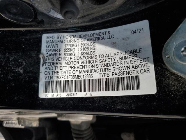 19XFC1F38ME012886 - 2021 HONDA CIVIC EX BLACK photo 12