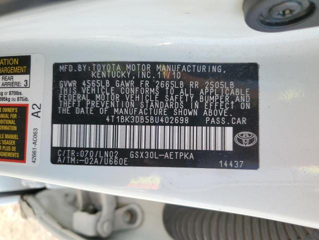 4T1BK3DB5BU402698 - 2011 TOYOTA AVALON BASE WHITE photo 12