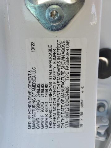 19XFL2H83NE024606 - 2022 HONDA CIVIC SPORT 白色 照片 12