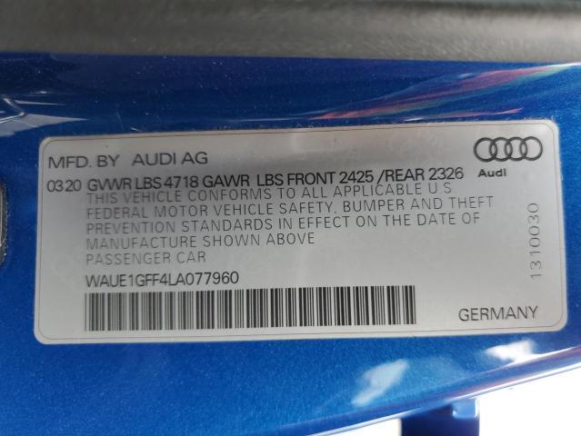 WAUE1GFF4LA077960 - 2020 AUDI S3 PREMIUM PLUS BLUE photo 13