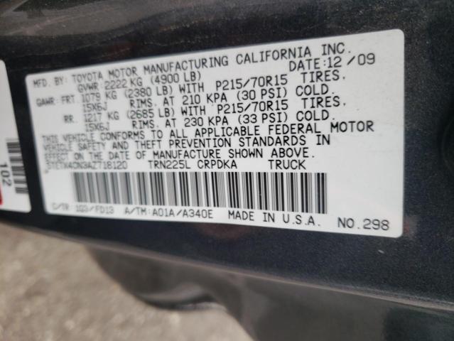 5TETX4CN3AZ718120 - 2010 TOYOTA TACOMA ACCESS CAB გრაფიტი ფოტო 12