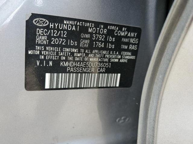 KMHDH4AE5DU736051 - 2013 HYUNDAI ELANTRA GLS GRAY photo 12