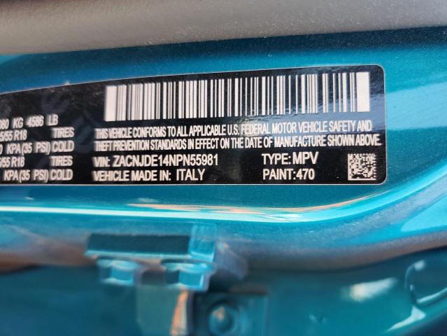 ZACNJDE14NPN55981 - 2022 JEEP RENEGADE ALTITUDE TEAL photo 13