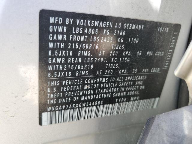 WVGAV7AXXGW544566 - 2016 VOLKSWAGEN TIGUAN S SILVER photo 13
