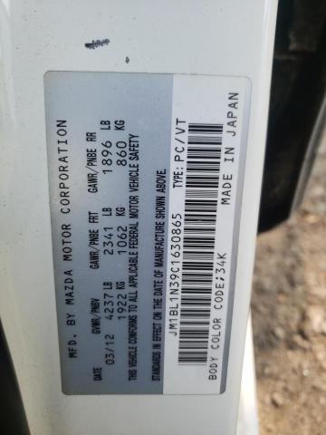 JM1BL1N39C1630865 - 2012 MAZDA SPEED 3 Ақ фото 12