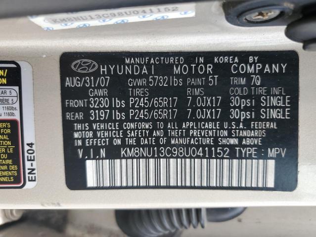 KM8NU13C98U041152 - 2008 HYUNDAI VERACRUZ GLS BEIGE photo 13