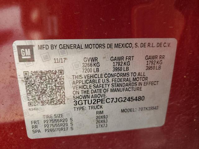 3GTU2PEC7JG245480 - 2018 GMC SIERRA K1500 DENALI MAROON photo 12