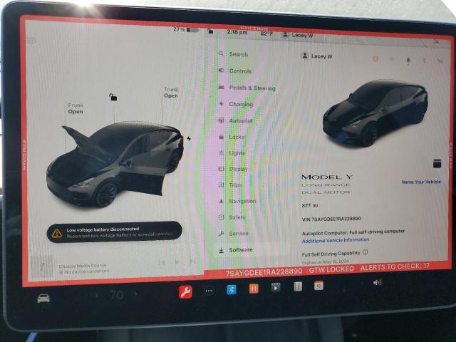 7SAYGDEE1RA228890 - 2024 TESLA MODEL Y BLACK photo 9