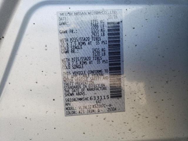 5N1DR2MM5HC633115 - 2017 NISSAN PATHFINDER S SILVER photo 13