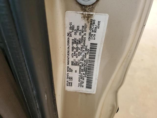 5TESN92N21Z798221 - 2001 TOYOTA TACOMA XTRACAB PRERUNNER თაფლისფერი ფოტო 12