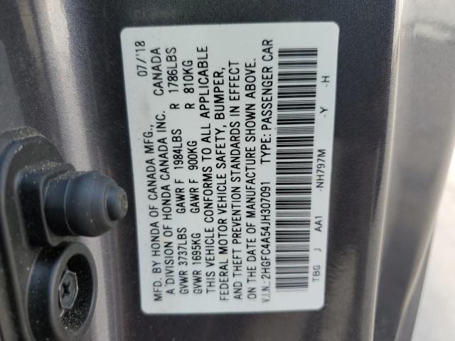 2HGFC4A54JH307091 - 2018 HONDA CIVIC LX ნაცრისფერი ფოტო 12