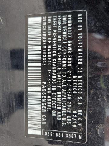 3VWCB7BU0KM163342 - 2019 VOLKSWAGEN JETTA S 黑色 照片 12