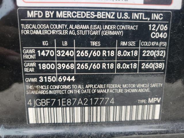 4JGBF71E87A217774 - 2007 MERCEDES-BENZ GL 450 4MATIC BLACK photo 13
